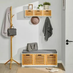 Bester Verkauf 🔥 SoBuy FHK19-WN Wandgarderobe Flurgarderobe Kleiderhaken Hängeregal Mit 3 Körben Und 4 Haken Garderobe Natur BHT Ca.: 80x25x20cm 😉 2 Bester Verkauf 🔥 SoBuy FHK19-WN Wandgarderobe Flurgarderobe Kleiderhaken Hängeregal Mit 3 Körben Und 4 Haken Garderobe Natur BHT Ca.: 80x25x20cm 😉 -SOBUY SHOP 52565180 2