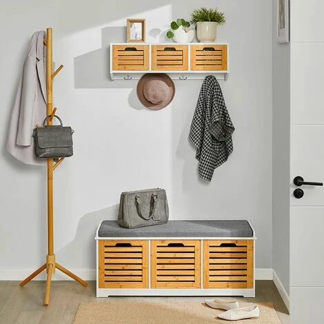 SoBuy FHK19-WN Wandgarderobe Flurgarderobe Kleiderhaken Hängeregal mit 3 Körben und 4 Haken Garderobe natur BHT ca.: 80x25x20cm Bester Verkauf 🔥 SoBuy FHK19-WN Wandgarderobe Flurgarderobe Kleiderhaken Hängeregal Mit 3 Körben Und 4 Haken Garderobe Natur BHT Ca.: 80x25x20cm 😉 -SOBUY SHOP 52565180 2