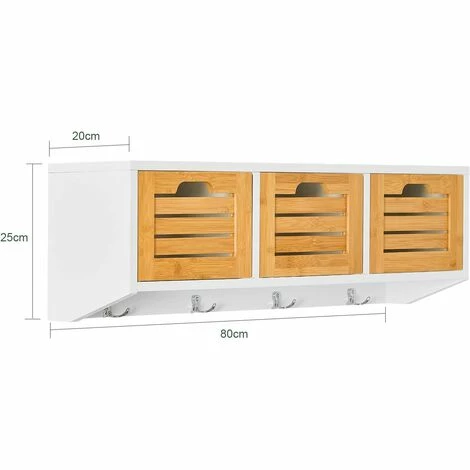 SoBuy FHK19-WN Wandgarderobe Flurgarderobe Kleiderhaken Hängeregal mit 3 Körben und 4 Haken Garderobe natur BHT ca.: 80x25x20cm Bester Verkauf 🔥 SoBuy FHK19-WN Wandgarderobe Flurgarderobe Kleiderhaken Hängeregal Mit 3 Körben Und 4 Haken Garderobe Natur BHT Ca.: 80x25x20cm 😉 -SOBUY SHOP 52565180 5