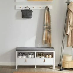 Billig 🔥 SoBuy FSR106-W Sitzbank Mit Stauraum Sitzkommode Schuhbank Mit 2 Schubladen Bettbank Mit Sitzfläche Garderobenbank Belastbarkeit 150 Kg Weiß BHT Ca.: 90x46x30cm ⌛ -SOBUY SHOP 52566464 2