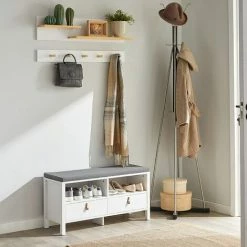 Billig 🔥 SoBuy FSR106-W Sitzbank Mit Stauraum Sitzkommode Schuhbank Mit 2 Schubladen Bettbank Mit Sitzfläche Garderobenbank Belastbarkeit 150 Kg Weiß BHT Ca.: 90x46x30cm ⌛ -SOBUY SHOP 52566464 3