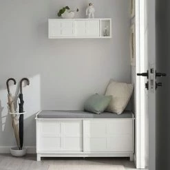 Bestpreis 👏 SoBuy FHK18-W Wandgarderobe Mit Schiebetüren Und Fach Flurgarderobe Wandregal Hängeregal Garderobe Weiß BHT Ca.: 75x23x20cm 🥰 -SOBUY SHOP 52566466 4