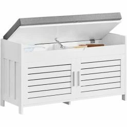 Schlussverkauf 😍 SoBuy FSR102-W Sitzbank Mit 2 Tür Schuhbank Mit Stauraum Garderobenbank Truhenbank Schuhtruhe Dielenbank Weiß BHT Ca: 90x50x33cm 🌟