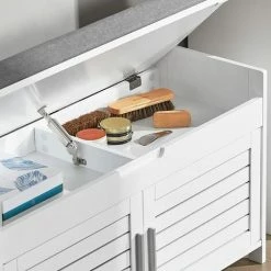 Schlussverkauf 😍 SoBuy FSR102-W Sitzbank Mit 2 Tür Schuhbank Mit Stauraum Garderobenbank Truhenbank Schuhtruhe Dielenbank Weiß BHT Ca: 90x50x33cm 🌟 -SOBUY SHOP 53551502 3