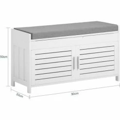 Schlussverkauf 😍 SoBuy FSR102-W Sitzbank Mit 2 Tür Schuhbank Mit Stauraum Garderobenbank Truhenbank Schuhtruhe Dielenbank Weiß BHT Ca: 90x50x33cm 🌟 -SOBUY SHOP 53551502 5