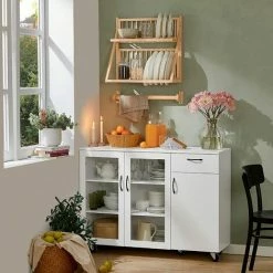 Neu 🔥 SoBuy KCR11-N Tellerhalter Für 22 Teller Tellerregal Mit 2 Ablagen Wandregal Mit Einem Handtuchhalter Tellerständer Küchenregal Kautschukholz Natur BHT Ca.: 58x67x26cm 🔔 -SOBUY SHOP 53616202 4