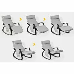 Auslauf 🔔 SoBuy FST20-HG NEU Schaukelstuhl Mit Tasche 5-Fach Verstellbares Fussteil Schwingsessel Relaxsessel Schwarzes Gestell Belastbarkeit 150kg Grau 👍 -SOBUY SHOP 5479272 4