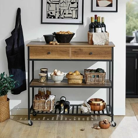 SoBuy FKW112-PF Küchenwagen Servierwagen Küchenregal mit 4 Rollen Kücheninsel Flurschrank Sideboard Beistelltisch mit 2 Schubladen und 2 Ablagen Rollwagen Industrie-Design BHT ca.: 100x93x45cm Bestes Angebot 🤩 SoBuy FKW112-PF Küchenwagen Servierwagen Küchenregal Mit 4 Rollen Kücheninsel Flurschrank Sideboard Beistelltisch Mit 2 Schubladen Und 2 Ablagen Rollwagen Industrie-Design BHT Ca.: 100x93x45cm 😉 -SOBUY SHOP 54992597 2