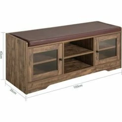 Auslauf 🎉 SoBuy FSR122-N Schuhbank Mit 2 Glastüren Truhenbank Sitzbank Mit Sitzfläche Schuhregal Garderobenbank Dielenbank Bettbank Schuhtruhe Sitzkommode Lowboard Vintage BHT Ca.: 105x43x35cm ✔️ -SOBUY SHOP 57355970 5