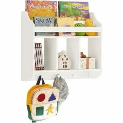 Bestes Angebot 😉 SoBuy KMB46-W Kinderregal Bücherregal Für Kinder Wandregal Hängeregal Wandgarderobe Mit 3 Haken Aufbewahrungsregal Mit Ablagen Für Bücher Und Deko Weiß BHT Ca.: 60x51x18cm ✔️