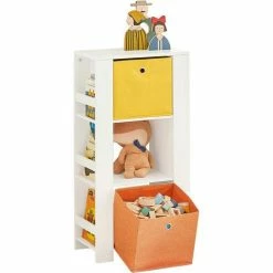 Blitzangebot 🌟 SoBuy KMB48-W Kinder Bücherregal Mit Turm-Design Kinderregal Mit 2 Stoffboxen Spielzeugregal Aufbewahrungsregal Für Kinder Spielzeug-Organizer Weiß BHT Ca.: 48x94x27cm ❤️