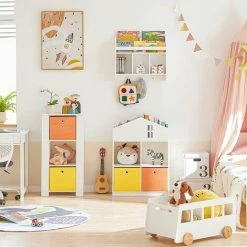 Blitzangebot 🌟 SoBuy KMB48-W Kinder Bücherregal Mit Turm-Design Kinderregal Mit 2 Stoffboxen Spielzeugregal Aufbewahrungsregal Für Kinder Spielzeug-Organizer Weiß BHT Ca.: 48x94x27cm ❤️ -SOBUY SHOP 58040909 4
