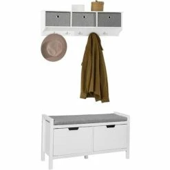 Besorgen 💯 SoBuy Wandgarderobe-Set Flurset Flurmöbel Schuhbank Mit Sitzfläche Flurgarderobe FSR63-W+FRG282-W 🔥