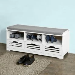 Großhandel 🎉 SoBuy Wandgarderobe-Set Flurset Flurmöbel Schuhbank Mit Sitzfläche Flurgarderobe FSR36-W+FRG282-W 👏 -SOBUY SHOP 58467129 5
