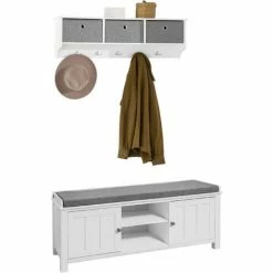 SOBUY SHOP 36 Aktion 😉 SoBuy Wandgarderobe-Set Flurset Flurmöbel Schuhbank Mit Sitzfläche Flurgarderobe FSR35-W+FRG282-W 😀
