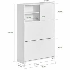 Bestpreis 👍 SoBuy FSR111-W Schuhablagen Mit 2 Klappen, 2 Offenen Fächern Und 1 Tür Schuhkipper Schuhschrank Schmal Schuhregal Schuhkommode Weiß BHT Ca.: 71x111x24cm ⌛ -SOBUY SHOP 60600846 5