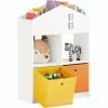 Aktion 🌟 SoBuy KMB49-W Kinder Bücherregal Mit Haus-Design Kinderregal Mit 2 Stoffboxen Spielzeugregal Aufbewahrungsregal Für Kinder Spielzeug-Organizer Weiß BHT Ca.: 65x91x27cm 🥰 -SOBUY SHOP 60600847 1