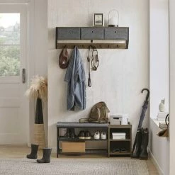 Rabatt 🎉 SoBuy FHK26-N Wandgarderobe Flurgarderobe Kleiderhaken Hängeregal Mit 3 Körben Und 7 Haken Garderobe Vintage BHT Ca.: 100x30x20cm 🥰 -SOBUY SHOP 60600849 3