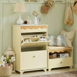 Coupon 🥰 SoBuy FSR124-MI Schuhkipper Schuhschrank Mit 2 Klappen Schuhregal Mit 4 Ablageflächen Schuhkommode Schuhablage Beige BHT Ca.: 60x90x35cm ❤️ -SOBUY SHOP 63477341 2