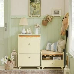 Coupon 🥰 SoBuy FSR124-MI Schuhkipper Schuhschrank Mit 2 Klappen Schuhregal Mit 4 Ablageflächen Schuhkommode Schuhablage Beige BHT Ca.: 60x90x35cm ❤️ -SOBUY SHOP 63477341 3