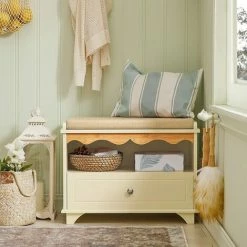 Blitzangebot 🥰 SoBuy FSR123-MI Schuhbank Mit Sitzkissen Garderobenbank Truhenbank Sitzbank Mit Stauraum Dielenbank Schuhtruhe Sitzkommode Schuhregal Mit Sitzbank Schmal Beige BHT Ca.: 60x46x35cm 🎁 -SOBUY SHOP 65750312 2