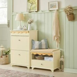 Blitzangebot 🥰 SoBuy FSR123-MI Schuhbank Mit Sitzkissen Garderobenbank Truhenbank Sitzbank Mit Stauraum Dielenbank Schuhtruhe Sitzkommode Schuhregal Mit Sitzbank Schmal Beige BHT Ca.: 60x46x35cm 🎁 -SOBUY SHOP 65750312 3