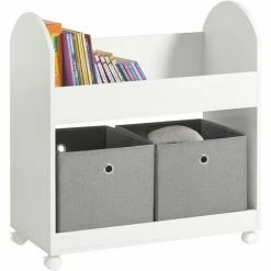 Bester Verkauf 🎉 SoBuy KMB53-W Kinderregal Mit 2 Stoffboxen Bücherregal Kinder Aufbewahrungsregal Für Kinder Bücherständer Spielzeug-Organizer Regal Kinderzimmer BHT Ca.: 70x78x40cm 🔥