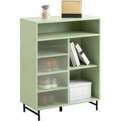 Bestpreis ❤️ SoBuy FSB61-GR Sideboard Mit Schiebetür Aus Glas Kommode Schrank Beistellschrank Aufbewahrungsschrank Grün BHT Ca.: 70x90x34cm 🔔