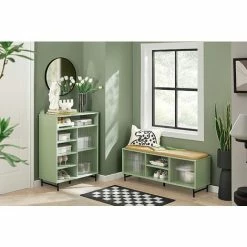Bestpreis ❤️ SoBuy FSB61-GR Sideboard Mit Schiebetür Aus Glas Kommode Schrank Beistellschrank Aufbewahrungsschrank Grün BHT Ca.: 70x90x34cm 🔔 -SOBUY SHOP 66990472 3