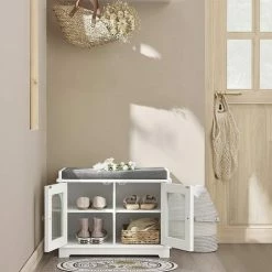 Coupon ✨ SoBuy FSR121-W Schuhbank Mit Sitzkissen Und Glastüren Truhenbank Sitzbank Mit Stauraum Dielenbank Schuhtruhe Sitzkommode Schuhregal Mit Sitzbank Schmal Garderobenbank BHT Ca.: 60x45x35cm 😀 -SOBUY SHOP 69008901 3