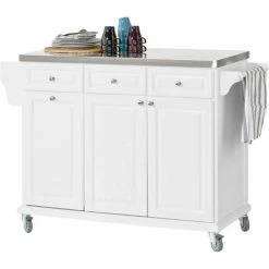 Blitzangebot ⌛ SoBuy FKW33-W Küchenwagen Mit Edelstahlplatte Küchenschrank Kücheninsel Servierwagen Rollwagen Mit Ablage Für Mülleimer Abfalleimer ✨
