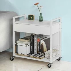 Bester Verkauf 😀 SoBuy FKW50-W Beistellwagen Rollwagen Mit 2 Ablagen Und 1 Schublade, Küchenwagen In Weiß, BHT Ca: 60x64x33cm 💯