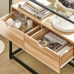 Schlussverkauf 🧨 SoBuy FSB54-N Konsolentisch Schmal Flurtisch Sideboard Beistelltisch Sofatisch Dekotisch Natur BHT Ca: 81x78x35cm 🎁 -SOBUY SHOP 71476249 3