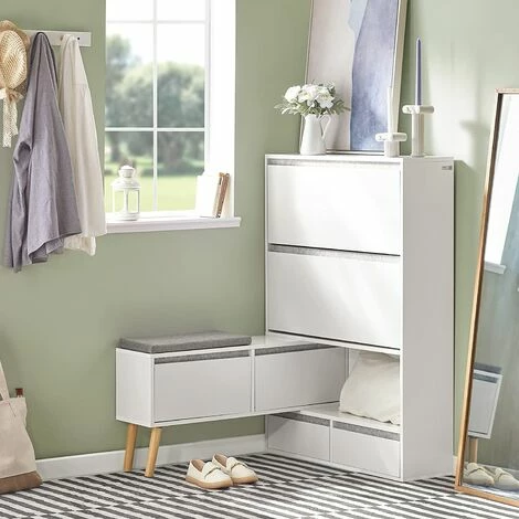 SoBuy FSR134-W Schuhkipper Schuhablage mit 2 Klappen, 2 Türen und 2 Schubladen Flurschrank Schuhschrank mit Sitzbank Schuhbank mit Sitzfläche BHT ca.: (92-124) x115x24cm Großhandel 🔔 SoBuy FSR134-W Schuhkipper Schuhablage Mit 2 Klappen, 2 Türen Und 2 Schubladen Flurschrank Schuhschrank Mit Sitzbank Schuhbank Mit Sitzfläche BHT Ca.: (92-124) X115x24cm 🎉 -SOBUY SHOP 71477583 2