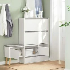 Großhandel 🔔 SoBuy FSR134-W Schuhkipper Schuhablage Mit 2 Klappen, 2 Türen Und 2 Schubladen Flurschrank Schuhschrank Mit Sitzbank Schuhbank Mit Sitzfläche BHT Ca.: (92-124) X115x24cm 🎉 4 Großhandel 🔔 SoBuy FSR134-W Schuhkipper Schuhablage Mit 2 Klappen, 2 Türen Und 2 Schubladen Flurschrank Schuhschrank Mit Sitzbank Schuhbank Mit Sitzfläche BHT Ca.: (92-124) X115x24cm 🎉 -SOBUY SHOP 71477583 3