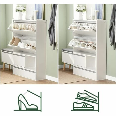 SoBuy FSR134-W Schuhkipper Schuhablage mit 2 Klappen, 2 Türen und 2 Schubladen Flurschrank Schuhschrank mit Sitzbank Schuhbank mit Sitzfläche BHT ca.: (92-124) x115x24cm Großhandel 🔔 SoBuy FSR134-W Schuhkipper Schuhablage Mit 2 Klappen, 2 Türen Und 2 Schubladen Flurschrank Schuhschrank Mit Sitzbank Schuhbank Mit Sitzfläche BHT Ca.: (92-124) X115x24cm 🎉 -SOBUY SHOP 71477583 4