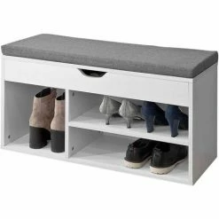 Angebote 😀 SoBuy FSR45-HG Schuhbank Mit Sitzkissen Sitzbank Garderobenbank Schuhschrank Schuhregal 3 Fächer Weiß BHT Ca: 80x46x30cm ⌛