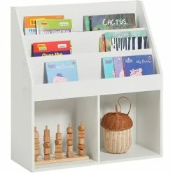 Budget 🌟 SoBuy KMB01-W Kinderregal Mit 3 Ablagefächern Und 2 Offenen Fächern Zeitungsständer Aufbewahrungsregal Bücherregal Für Kinder Weiß BHT Ca.: 73x80x30cm ❤️