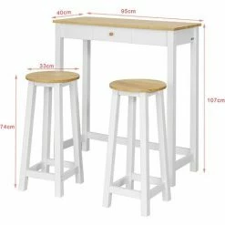 Budget ⌛ SoBuy FWT50-WN Bartisch Set 3-teilig Stehtisch Mit 3 Haken Und Einer Schublade Bistrotisch Küchenbartisch Mit 2 Hockern Weiß-Natur 😉 -SOBUY SHOP 8489317 5